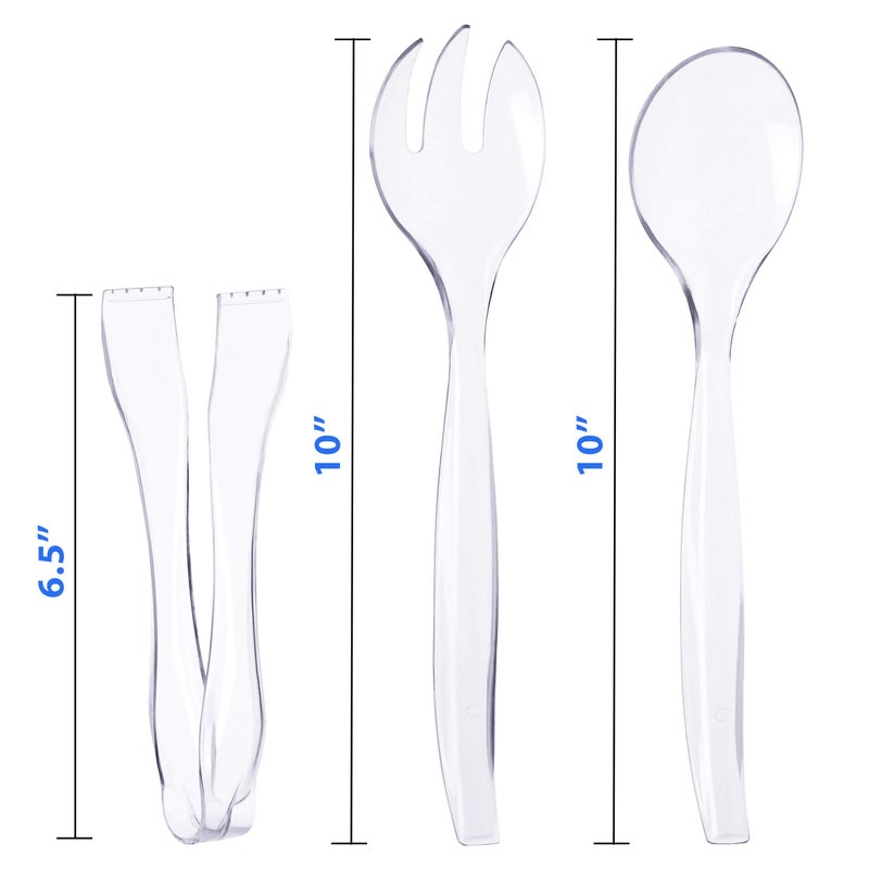 StarMar 24 Pack Plastic Serving Utensils, Heavy Duty Disposable utensil, 8-10â€ Spoons and Forks, 8-6-1/2â€ Tongs, Clear - Image 2